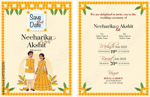 Romantic Modern indian wedding save the date invitation - Haldi