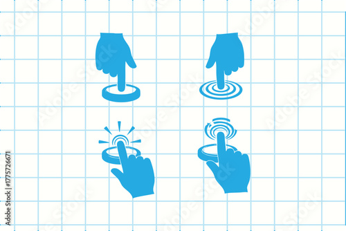 Hand icon pressing buttons and toggling switches set for technology and interaction vector