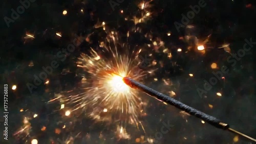 Colorful sparkler lights up night sky during festival celebration