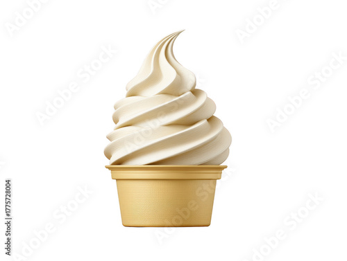 Vanilla soft serve ice cream in golden cup, creamy texture, swirled peak, isolated on transparency background, delicious and refreshing dessert, perfect for summer enjoyment