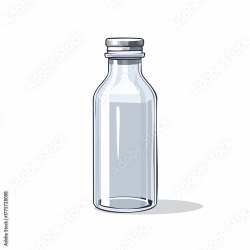 Hand-drawn style glass bottle filled with white milk and sealed with a silver cap.