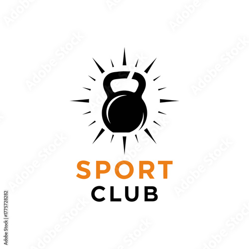 Dynamic fitness emblem with radiating kettlebell for sports club identity