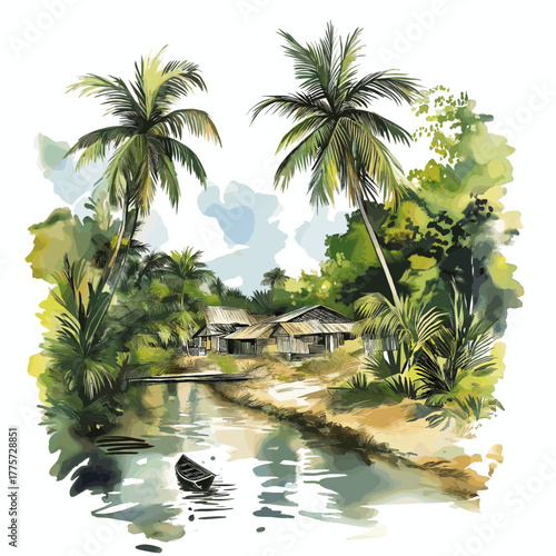 Amazon rainforest. Amazon rainforest hand drawn watercolor illustration