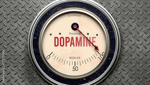 Dopamine that is hitting a full scale, showing a very high level of dopamine, overload of it, too much of it. Maximum value, off the charts.  ,3d illustration