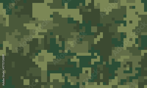 Abstract digital camouflage pattern in shades of green.  Perfect for backgrounds, textiles, or militarythemed designs.  This pixelated texture evokes feelings of concealment and strategy.