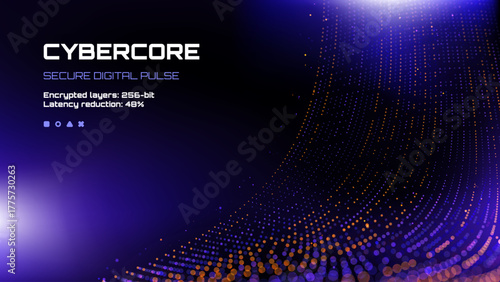 Abstract technology background with glowing particle wave for secure digital data concept and cybersecurity presentation