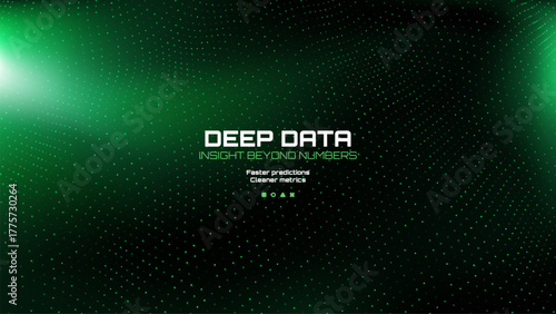 Green deep data network background with abstract dot pattern. Digital tech design for business presentation or scientific concept.
