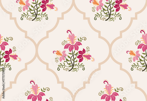 Vector Hand drawn colourful geometric flowers Motifs African boho paisley, seamless patterns with floral for fabric Ethnic Indian Pattern, textiles, clothing, wrapping paper, backdrop, banner.
