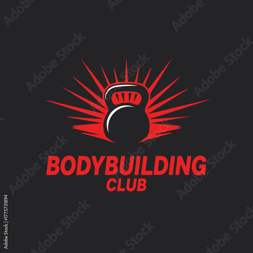 dynamic fitness emblem with kettlebell and sunburst graphic