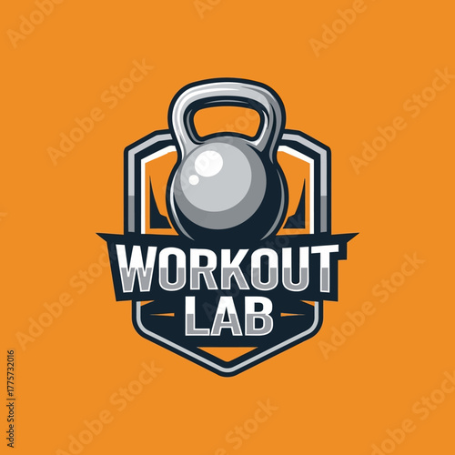 dynamic workout lab emblem with kettlebell for fitness and strength training