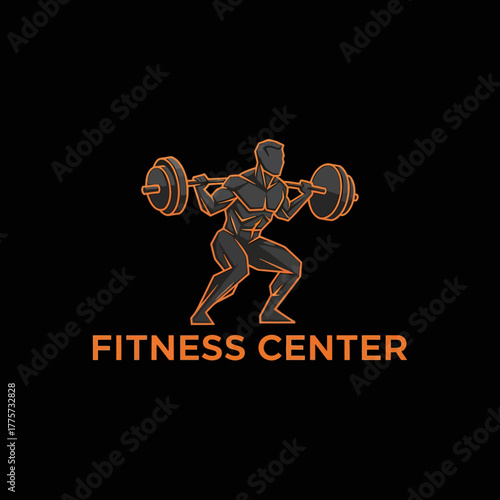 Dynamic fitness center emblem with powerful abstract weightlifter illustration