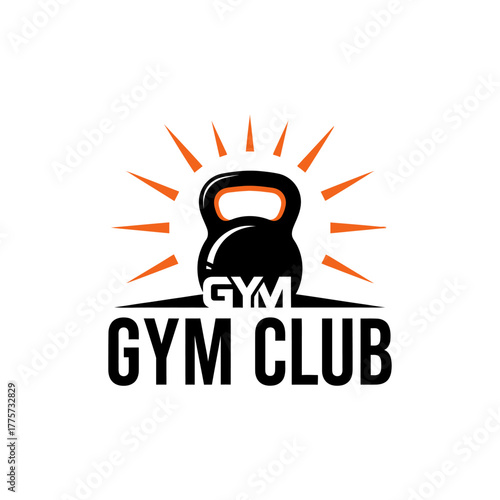 dynamic fitness club emblem with kettlebell power and radiant energy