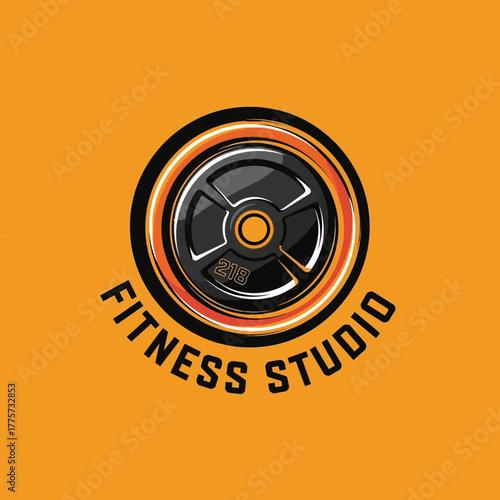 Bold Circular Fitness Studio Emblem with Weight Plate Design