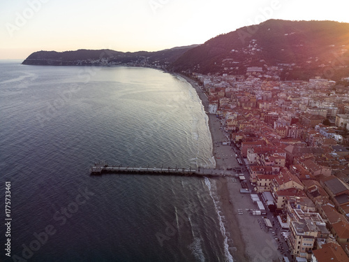 View of the city of Alassio in Liguria (Italy)