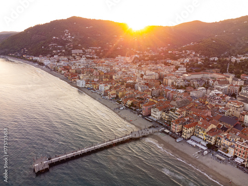 View of the city of Alassio in Liguria (Italy)