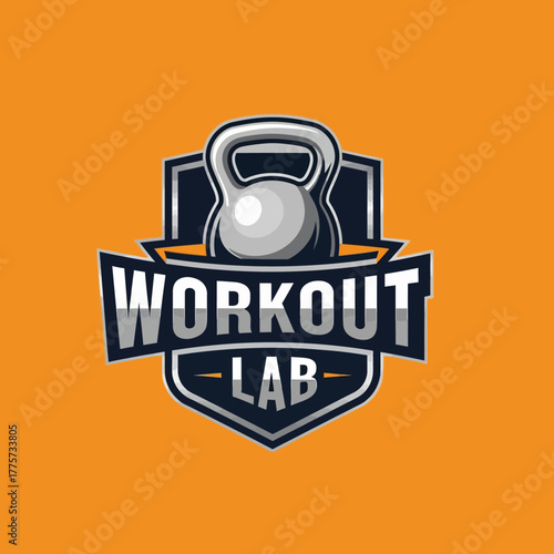 Dynamic workout lab emblem featuring a kettlebell design for fitness brands