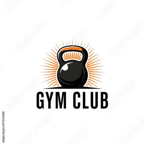 dynamic fitness logo design with kettlebell and radiating sunburst