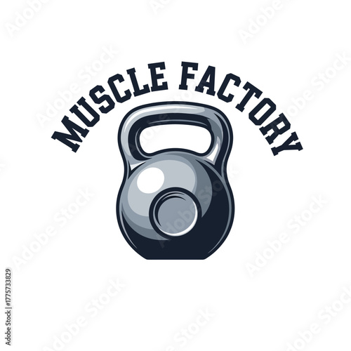 dynamic fitness emblem with substantial kettlebell and curved phrase