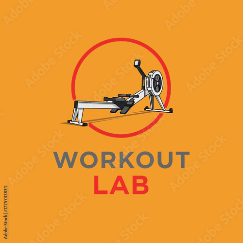 Illustration for fitness and exercise studio logo with rowing machine