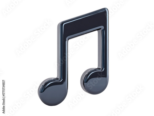 Glossy black music note icon 3D rendering isolated on transparent background modern style digital symbol shiny finish creative design joyful and artistic mood