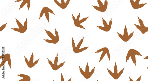 Playful seamless pattern featuring various animal footprints or dinosaur tracks, creating an intriguing background for kids' adventures and nature themes.