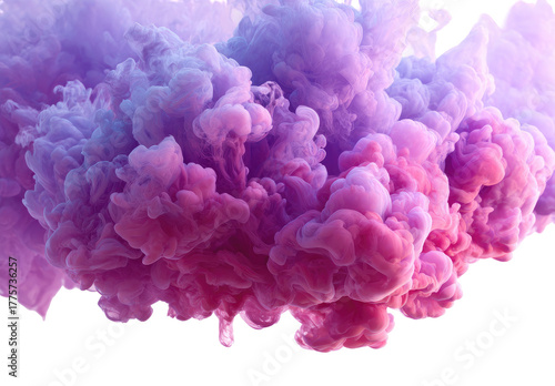Abstract cloud-like shapes of pink and purple ink