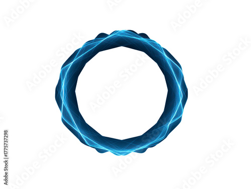 Glowing blue circular abstract light ring with smooth energy waves, futuristic digital design, isolated on transparency background, modern technology concept, dynamic and vibrant visual effect