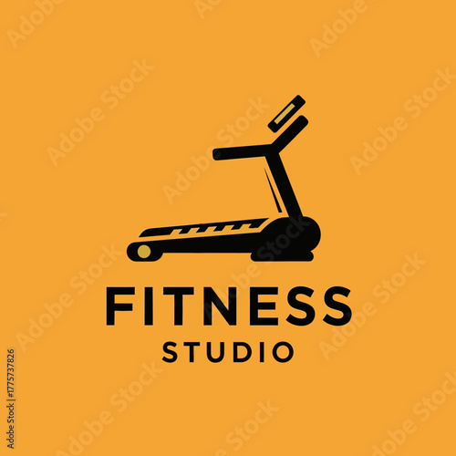 Minimalist Fitness Studio Logo Design Featuring a Treadmill Graphic