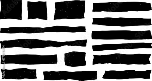 Set of grunge jagged rectangle shape. Black torn paper sheet for sticker, collage, banner. Vector illustration
