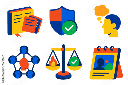 Philosophy Memory Icons. Isometric vector illustration set Philosophy of memory: diary and memory cards, authenticity check icons,