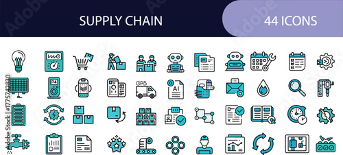 Comprehensive supply chain icons set for logistics and business operations visualization
