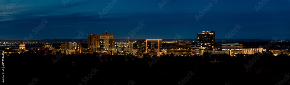 Fototapeta premium Skyline of Boise Idaho at night panoramic format