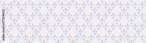 Elegant pastel blue fleurdelis pattern on a soft pink background. Perfect for website banners, invitations, or textile designs.