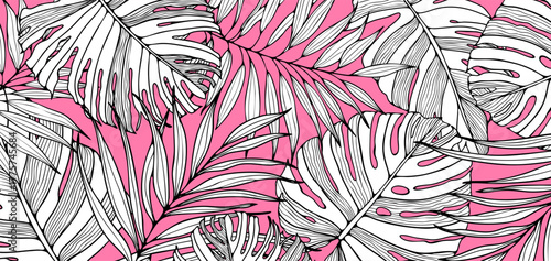 Exotic leaves and plants vector background. Tropical abstract design for covers, posters, banners, and wallpapers.