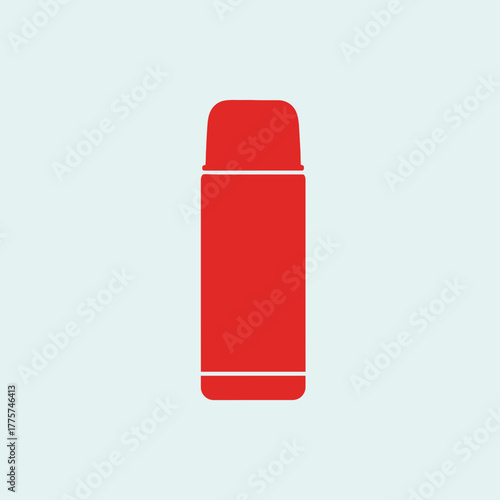Red thermos bottle with cap and body separated by a horizontal line.