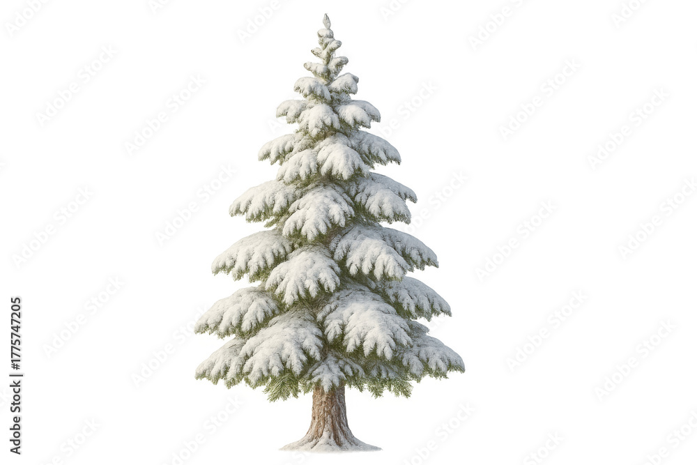 Naklejka premium Winter spruce tree covered in snow on transparent background creating a festive christmas holiday season atmosphere