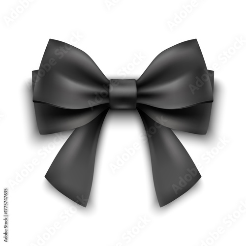 Realistic black bow isolated on white background. Vector illustration