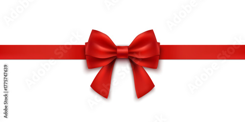 Red Bow Realistic shiny satin with shadow isolated on white background for decorate wedding invitation card , greeting card or gift boxes. vector illustration
