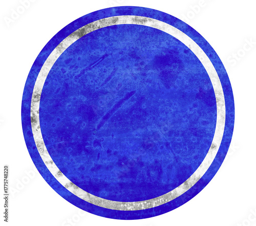 Round blue road circular texture with worn white border and grunge style. Ideal for graphic design.