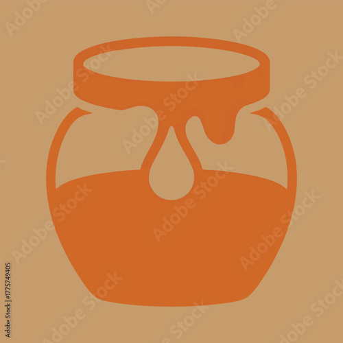 Orange honey jar with dripping liquid on a beige background vector