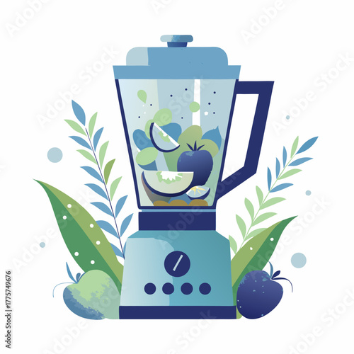 Making fruit smoothies in a blender image. Flat image isolated on white background. Vector illustration.