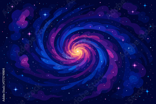 Vibrant Galactic Swirls. Vibrant galaxy with swirling stars and colorful nebulas, deep blues and purples, ethereal and vector