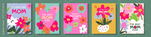 Spring floral card set with hand-drawn wildflowers. Cute vector templates for Women’s Day, Mother’s Day, Easter, or spring birthday greetings. Perfect for posters, invitations, and festive decor.