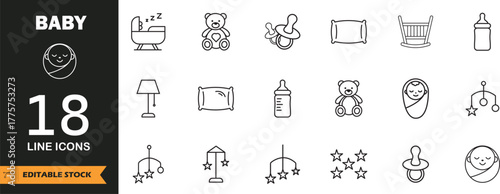 Baby Icon Set | Newborn and Infant Vector Collection with Parenting Symbols, Nursery Elements, Toys, and Childcare Illustrations
