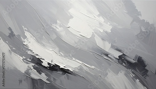 Dynamic monochrome abstract painting reflecting urban energy, modern minimalism, creative design trend, emotional depth, movement and architectural influence