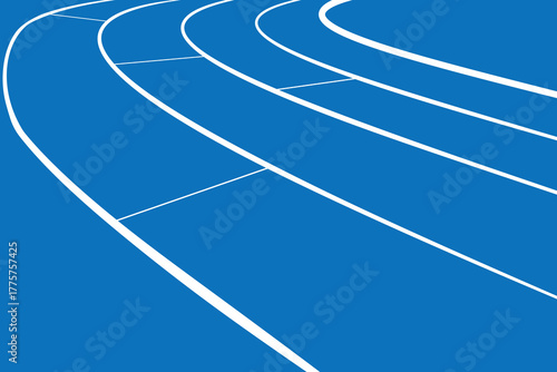 Running track blue color for fitness or competition. Curved running track lines. Vector illustration