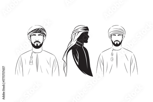 Three men in traditional middle eastern attire sketch