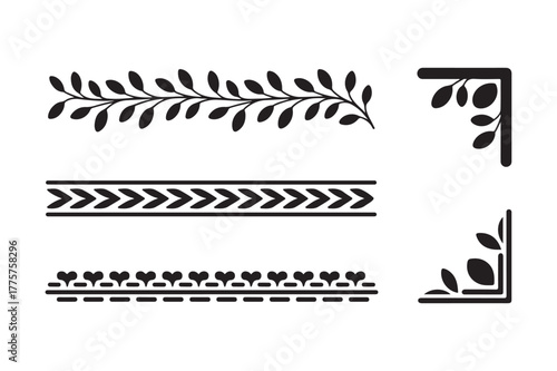 Decorative black and white floral borders and corner accents
