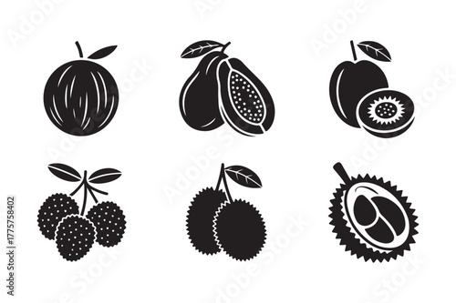 Collection of tropical fruits in silhouette style