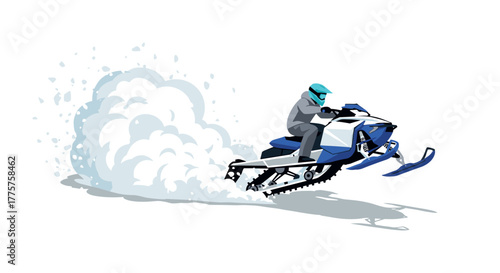 Dynamic snowmobile in action with rider on snow trail